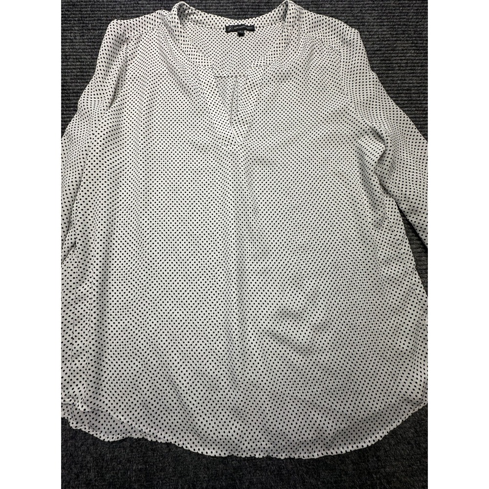Adrianna Papell Blouse Womens Large Black White Polka Dot Long Sleeve V Neck Top